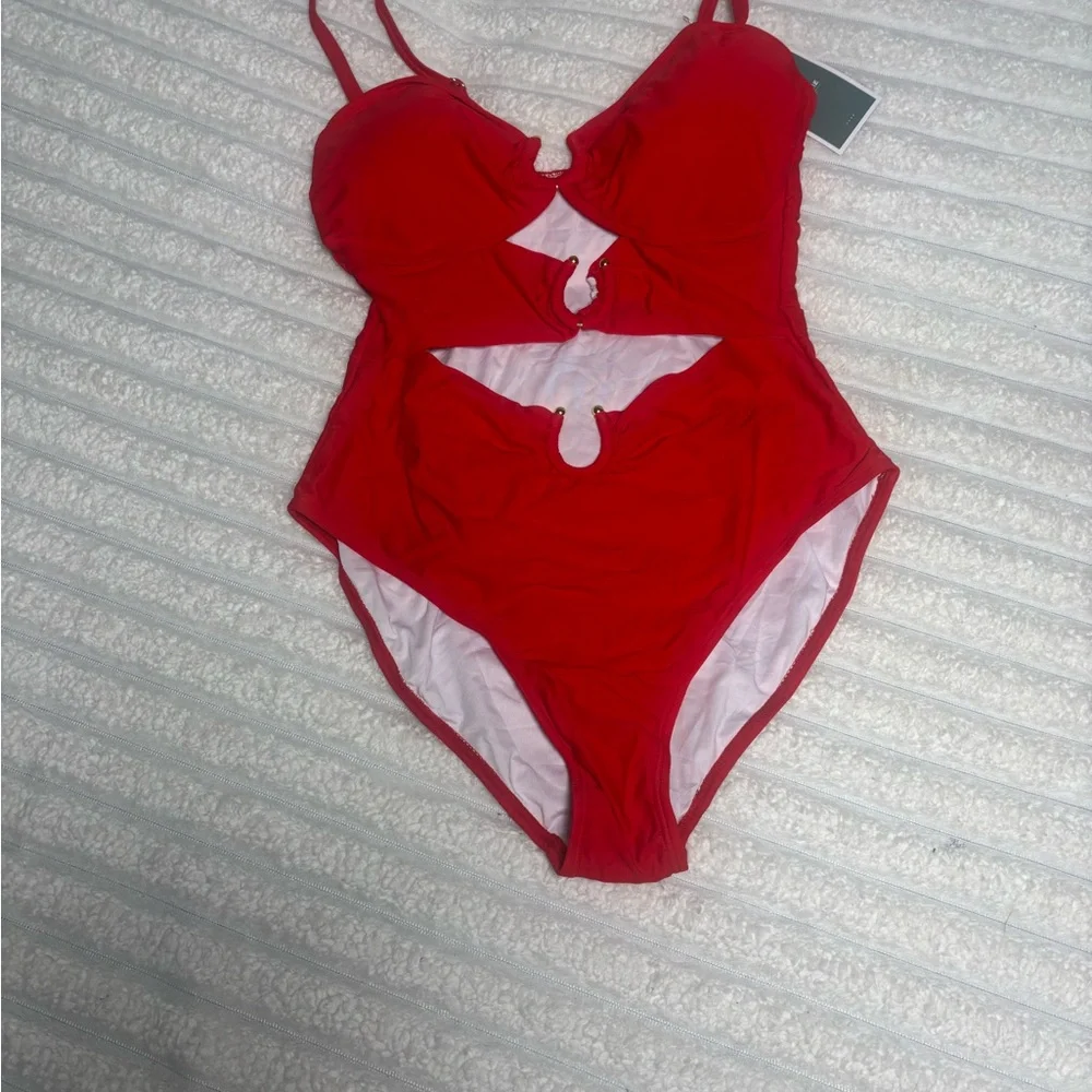 Stylish Red Cut-Out Women's One Piece Swimsuit